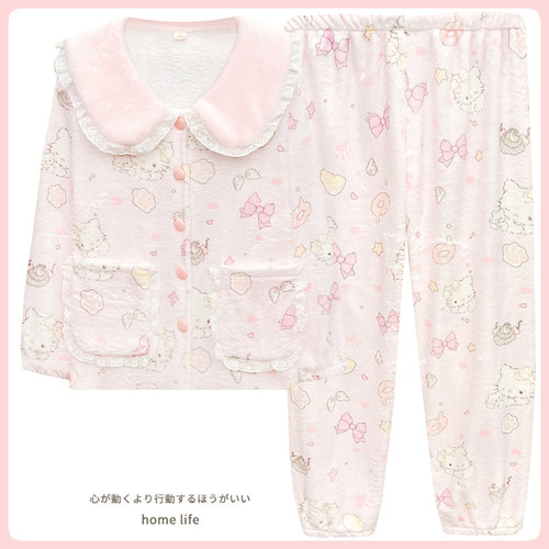 mikko冬季珊瑚绒加绒加厚睡衣