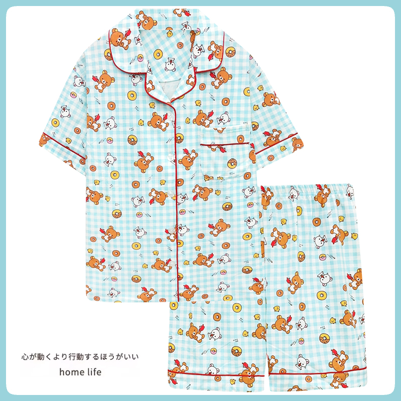 韩系ins轻松熊rilakkuma睡衣女夏季薄款纯棉短袖女学生可爱家居服