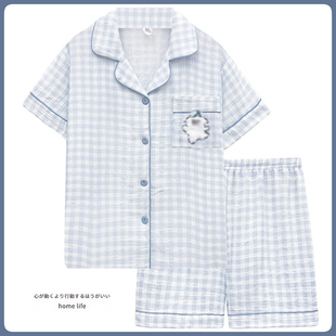 2026新款睡衣女夏季梭织纯棉纱布套装日系可爱甜美短袖家居服夏天