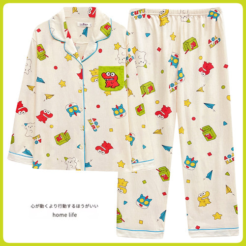 蜡笔小新同款鳄鱼睡衣女春秋季薄款纯棉长袖套装2025年新款家居服