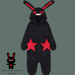 卡通兔子连体睡衣男女冬季 家居服新 加厚珊瑚绒连帽保暖搞怪二次元