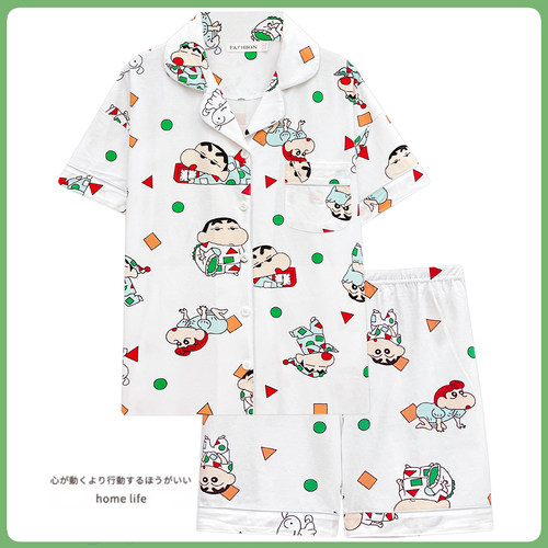 蜡笔小新睡衣男女生夏季新款纯棉短袖ins可爱情侣家居服夏天学生