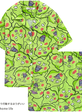 可爱搞怪灵能百分百小酒窝卡通睡衣女夏季短袖短裤纯棉ins家居服