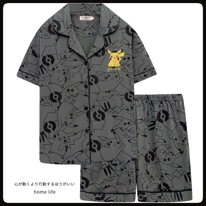 皮卡丘卡通睡衣女夏季纯棉短袖2025新款可爱情侣家居服套装男薄款