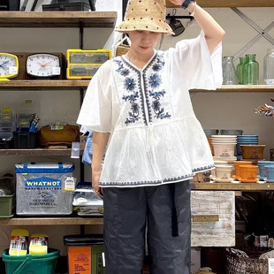 日单Nk 女士衬衫民族风刺绣收腰设计感女衬衫