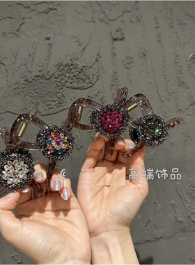 韩国东大门新款满钻捷克钻圆盘抓夹马尾发抓盘发夹中号8cm洗澡夹
