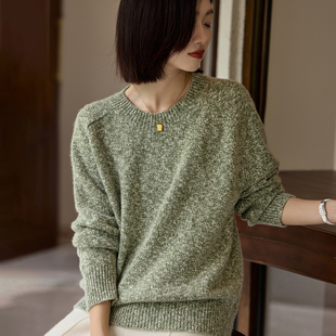 邓肯花纱100%纯山羊绒衫圆领女宽松慵懒加厚针织打底衫气质减龄