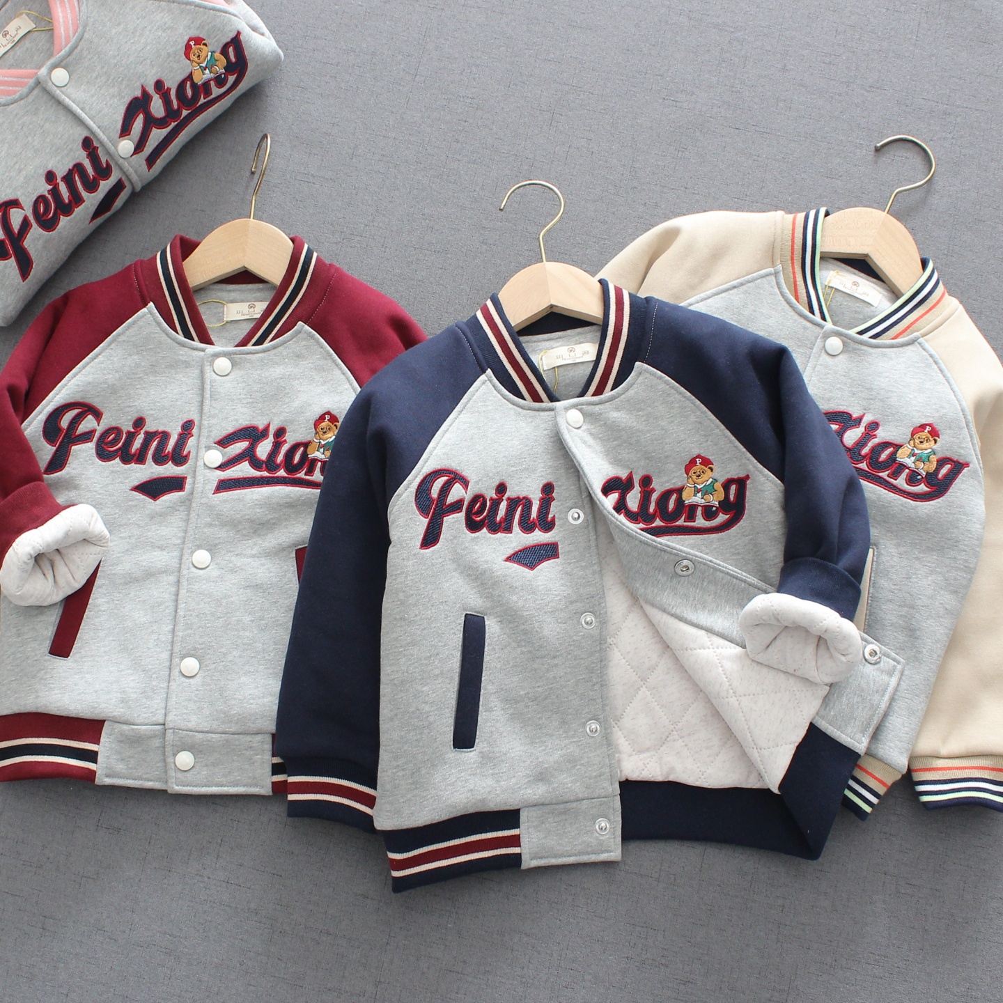 儿童夹棉棒球服保暖外套男女童秋冬棉衣三层夹棉休闲棉袄洋气上衣