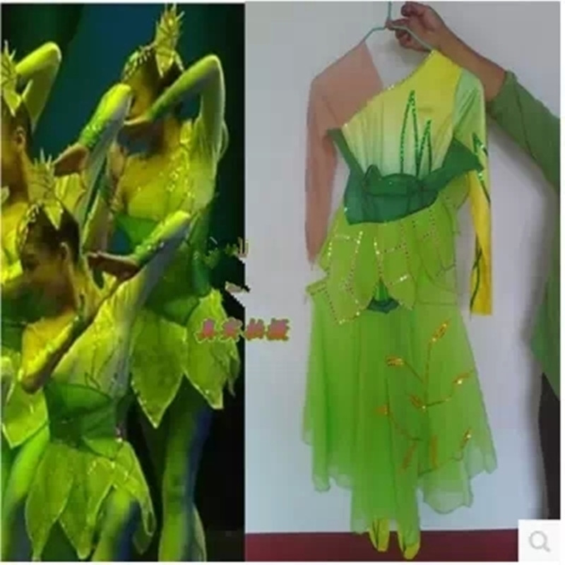新款儿童小荷风采笋儿尖尖演出服六一中小学舞蹈服绿色环保表演服