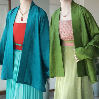 宋制汉服天丝飞机袖对襟短衫春夏