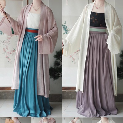 宋制汉服折领直袖对襟长衫褙子