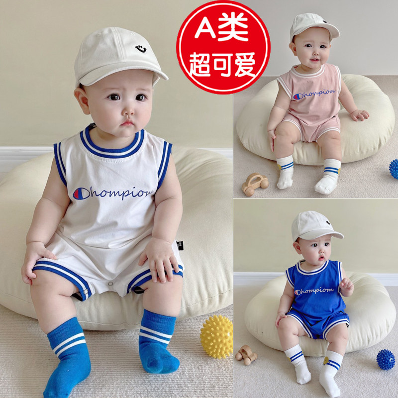 Children's overall, summer thin bodysuit, vest, football uniform, 0-1 years