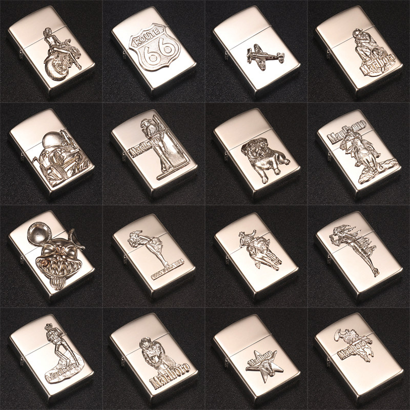 白铜银色煤油打火机ZP通用DIY贴章配件牛头万宝路坐站姿蹲姿风女