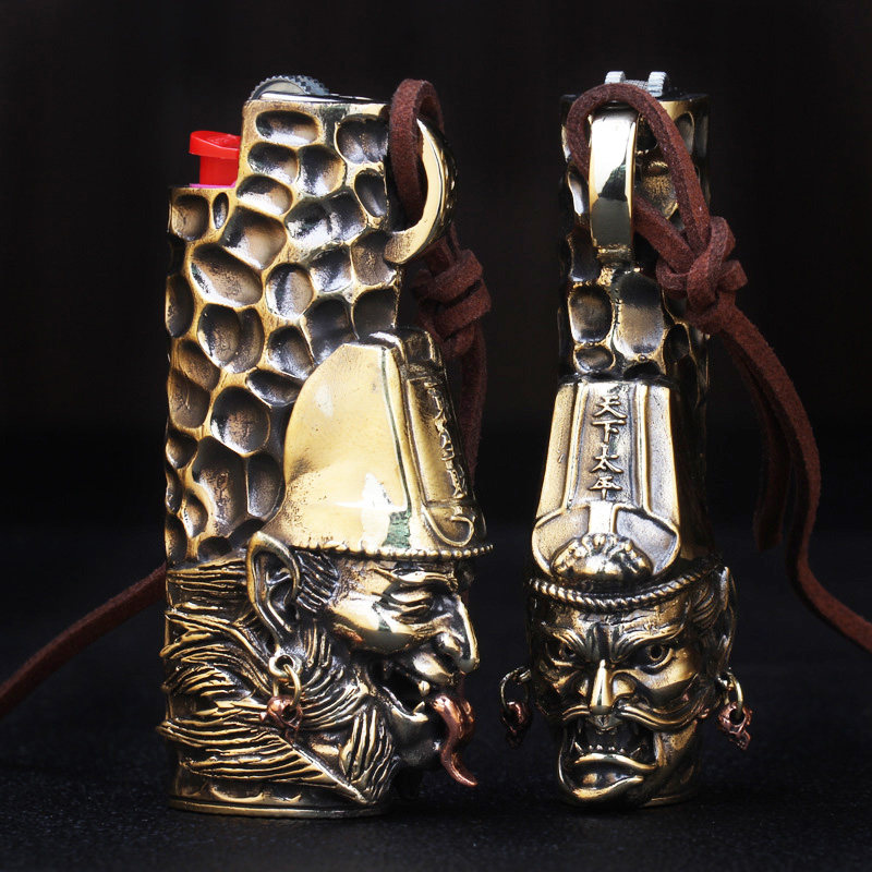 适用bic比克j3纯铜火机壳个性黑白无常一见生财手工防爆一次性打