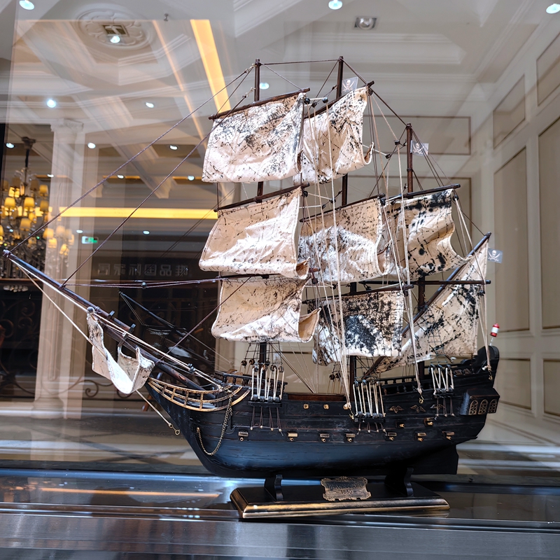 仿真复古实木黑珍珠号加勒比海盗船帆船模型摆件工艺船家居装饰品