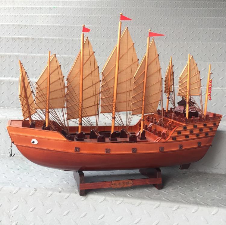 郑和宝船模型下西洋一帆风顺帆船摆件实木中式装饰船仿古摆件礼品 家居饰品 工艺船 原图主图