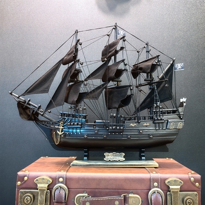 黑珍珠号木质黑帆船模型摆件