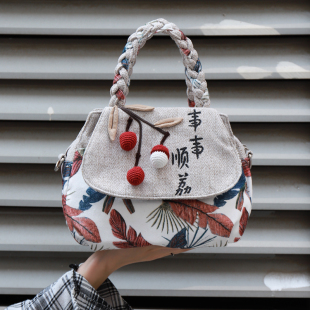 原创文艺国风帆布包手工立体小众百搭手提包大容量超轻休闲斜挎包