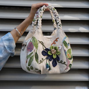 2025新款 小清新原创花卉设计帆布包森系休闲百搭多隔层手提斜挎包