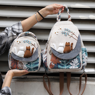 2025新款 原创立体猫咪亲子双肩背包小众设计森系轻便小清新双肩包