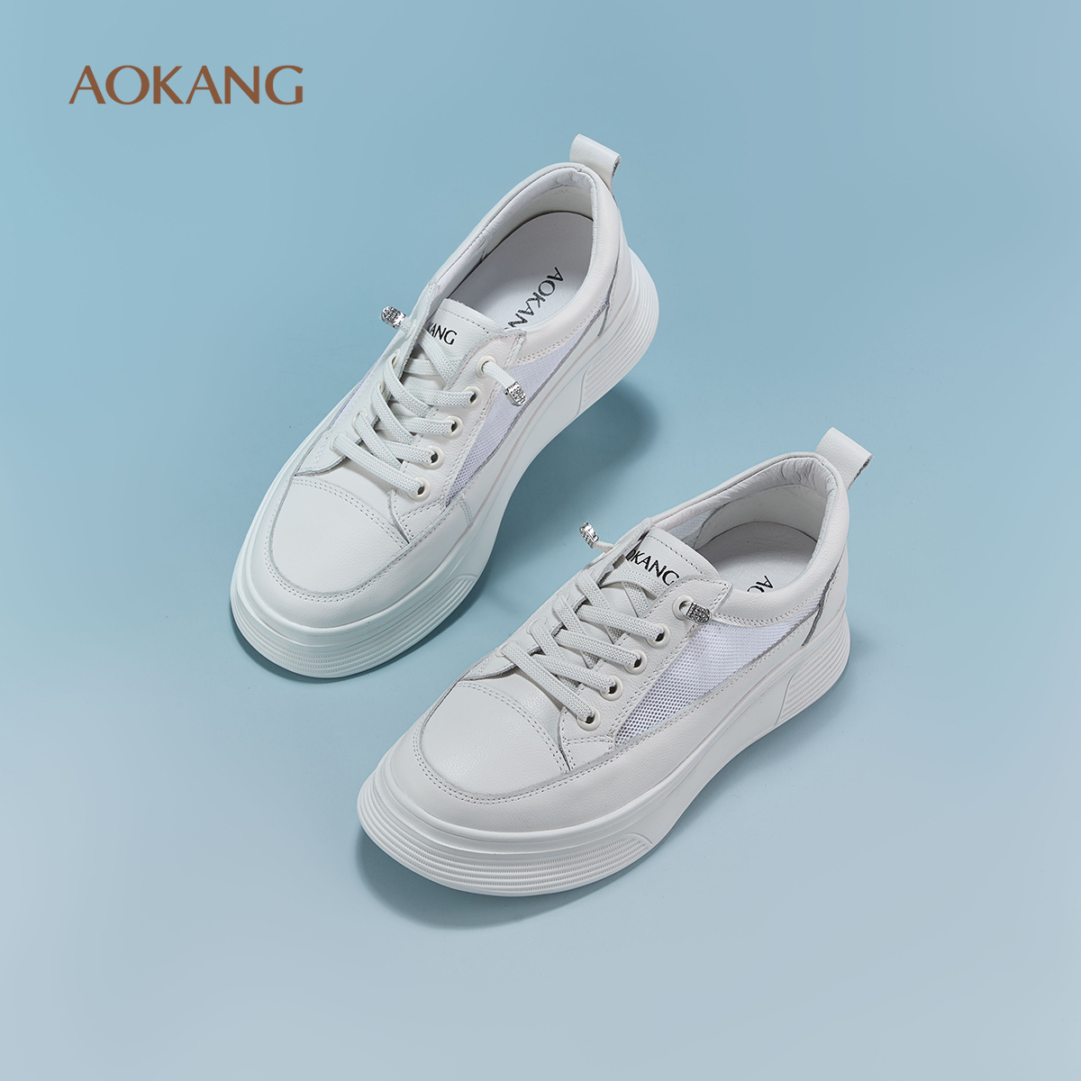 奥康 女鞋2025秋季板鞋拼接网面透气踏青小白鞋休闲运动鞋