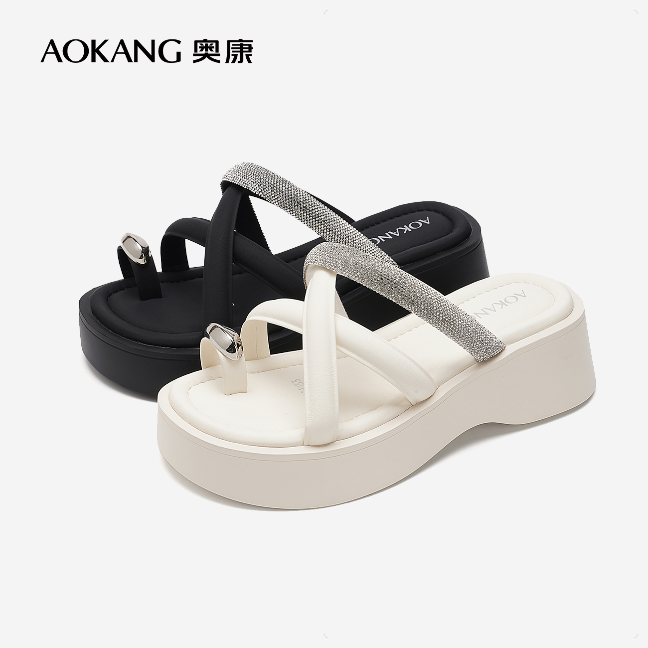 【门店发货】奥康拖鞋 新款真皮防滑一字拖平底柔软女鞋