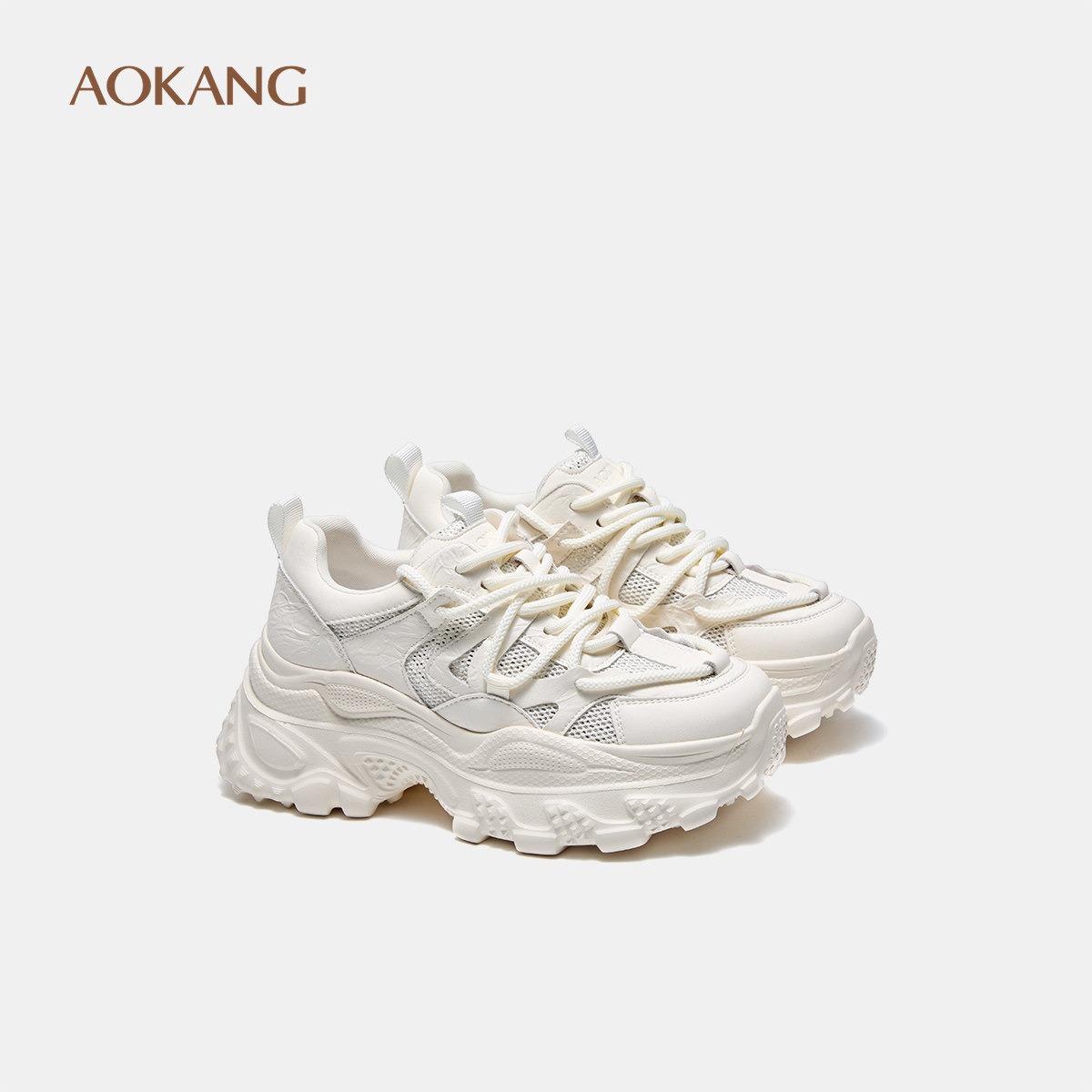 奥康 女鞋2025秋季老爹鞋潮流网面透气厚底增高小白鞋休闲运动鞋,女鞋,老爹鞋,淘宝优惠券,粉丝福利购,淘宝优惠卷