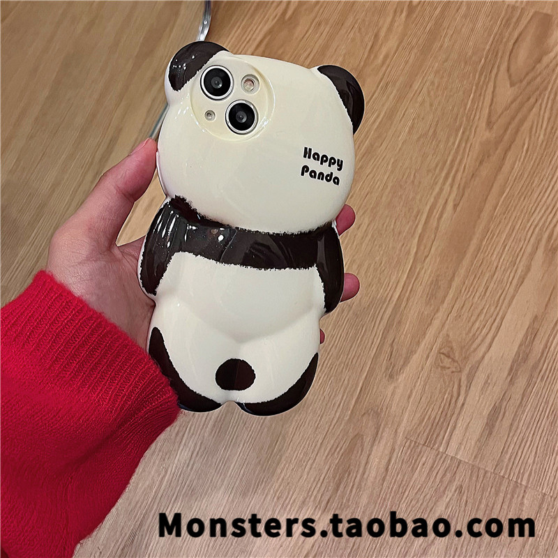 超萌可爱黑白小熊猫适用苹果15立体公仔手机壳iphone14promax创意全包防摔13软壳12新款个性卡通趣味11保护套