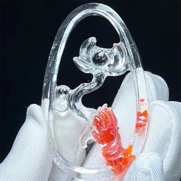 天然水晶巴西红胶花俏色镂空雕刻佛手莲花配饰品毛衣项链挂件吊坠