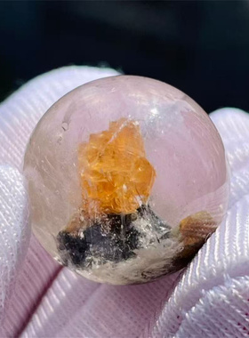 天然水晶全包裹橙色矿物山峰圆珠16mmDIY饰品多宝串项链挂件吊坠