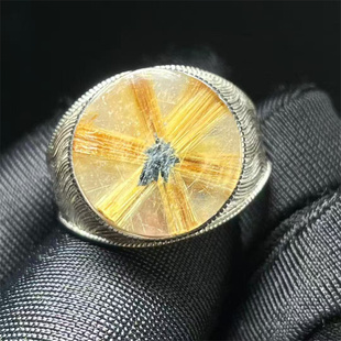 天然水晶钛金发米子花朵裸石财富饰品银镶嵌戒指礼物圈口可调节