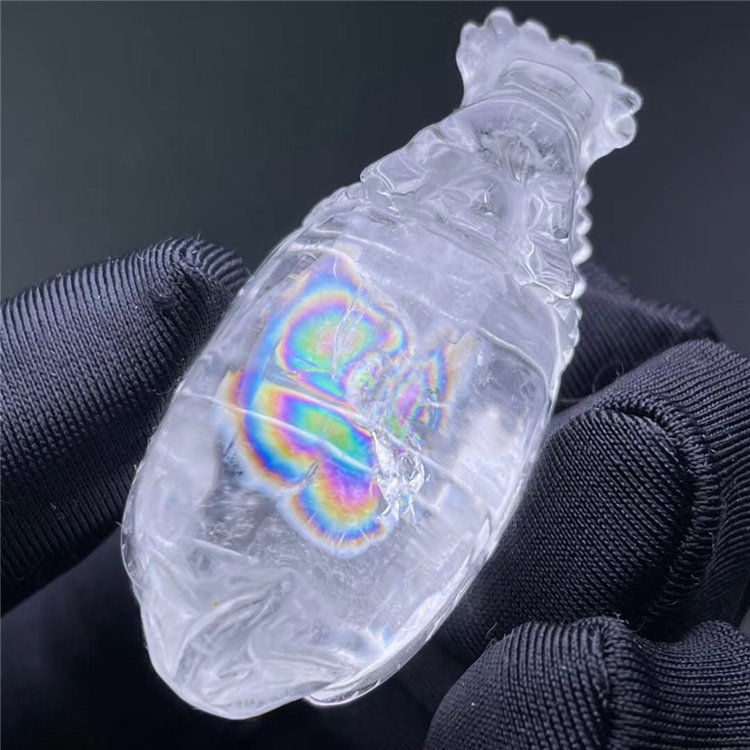天然白水晶包裹彩虹花雕刻龙龟能量灵石男女款毛衣车挂件吊坠特惠