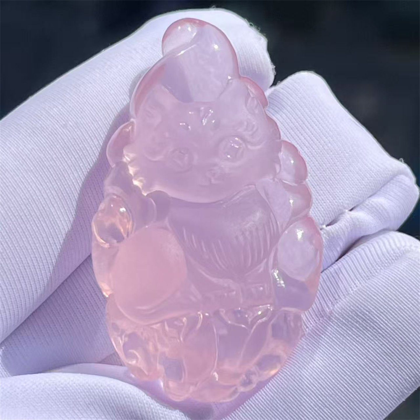 天然粉水晶九尾狐狸DIY配饰品毛衣项链车挂件吊坠一物一图款
