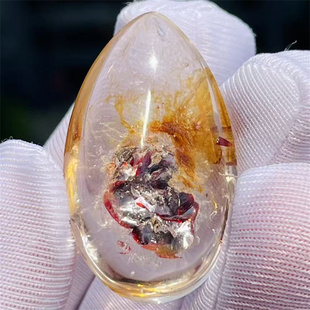 天然水晶全包裹亮片红云母赤铁矿黄胶花裸石DIY饰品项链挂件吊坠