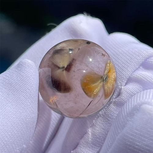 天然水晶包裹体烧石膏矿物发花朵圆珠14mmDIY多宝串项链挂件吊坠
