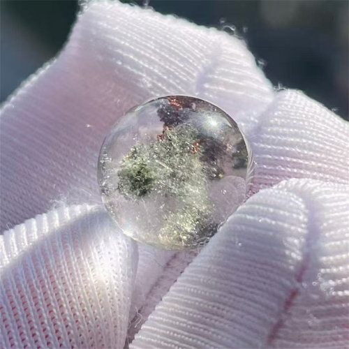 天然水晶包裹体幽灵内流动水胆圆珠10mmDIY配饰品戒指面项链吊坠