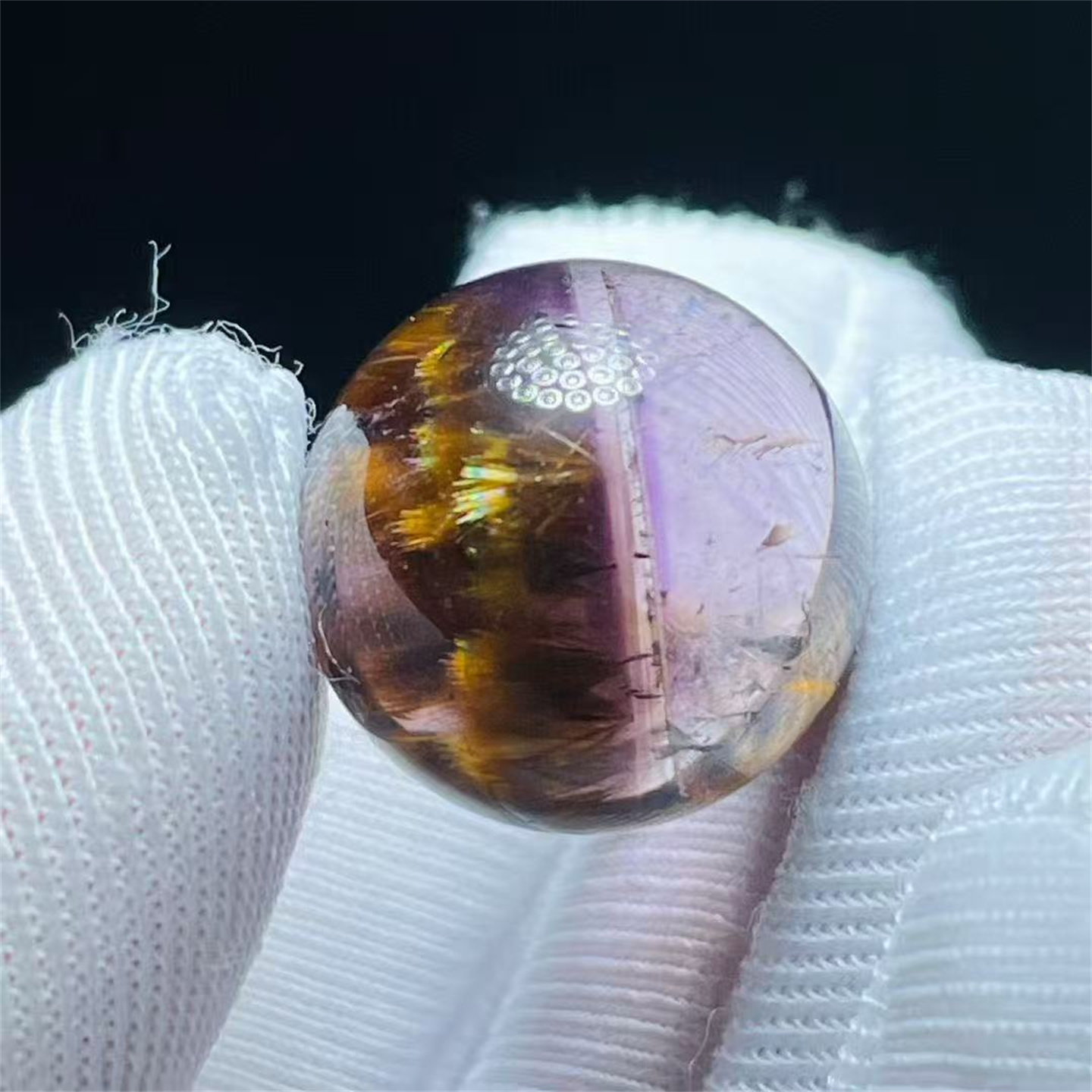 天然水晶紫钛花矿石颗粒圆珠球14mmDIY饰品多宝手串项链挂件吊坠