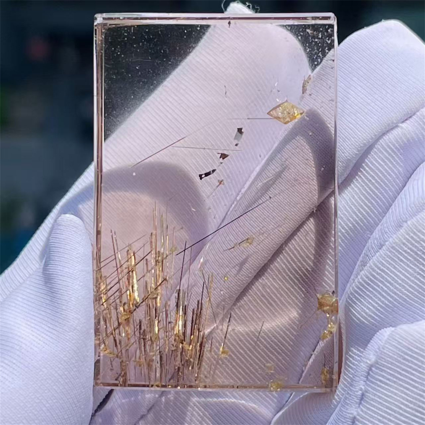 天然水晶包裹体菱形透体黄色矿物奇石无事牌DIY饰品项链挂件吊坠