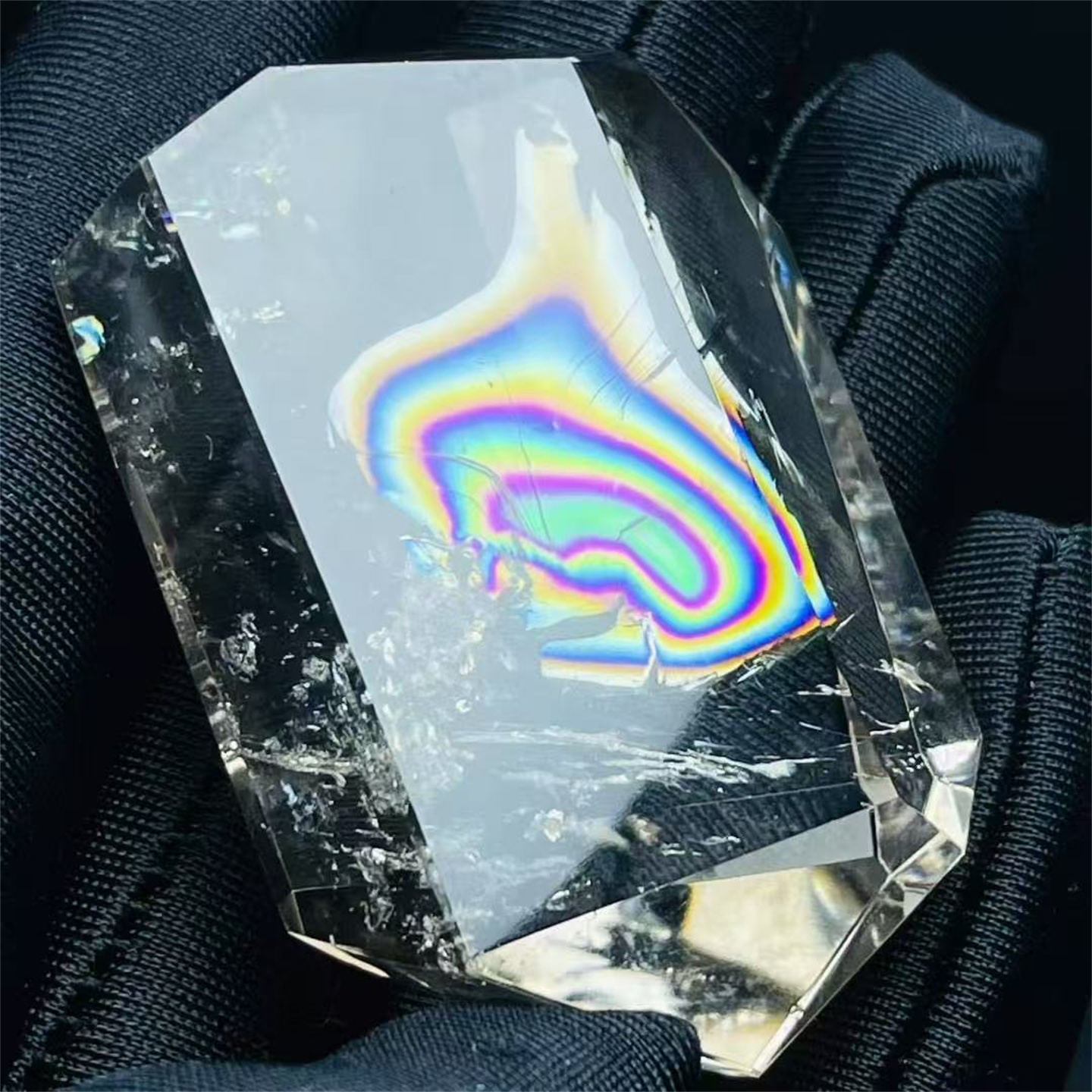 天然水晶全包裹体彩虹光异象景石柱手握把玩挂件坠一物一图款