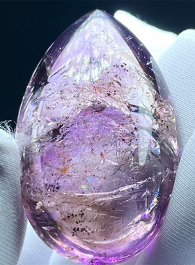 天然紫水晶超七全包裹流动矿石块水胆共生奇石DIY饰品项挂件吊坠