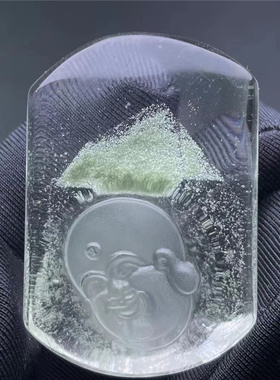 天然水晶包裹绿幽灵银山雕刻佛头无事牌男女款毛衣项挂件吊坠特惠