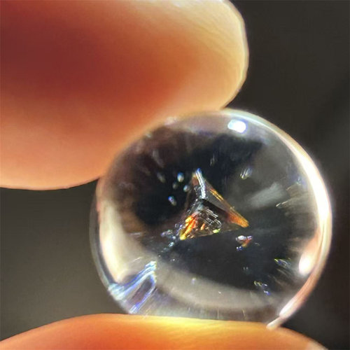 天然水晶全包体稀有三角正四面体矿晶奇石圆珠14mm多宝串项链吊坠