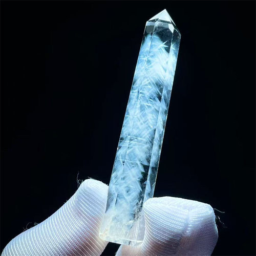 天然白水晶蓝针单尖柱裸石DIY配饰品把玩项链挂件吊坠一物一图款
