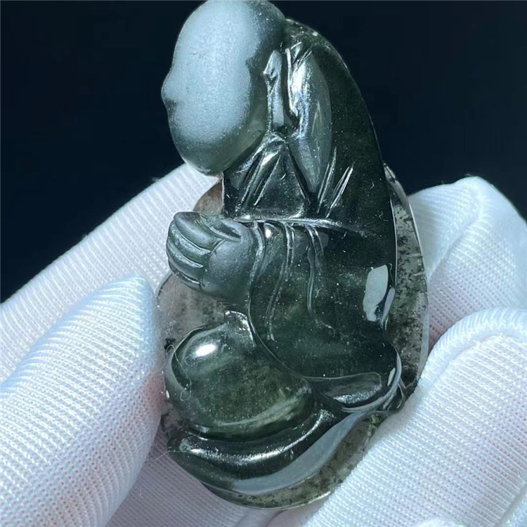 天然水晶绿幽灵雕刻无相佛配饰品男女款毛衣项链挂件吊坠特惠