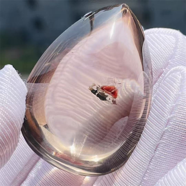 天然水晶全包裹红色矿物颗粒奇石DIY饰品项链挂件吊坠一物一图款