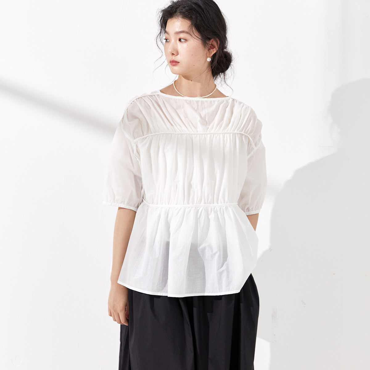 子陌简洁百搭V领短袖衬衫女夏装新品+内衬吊带