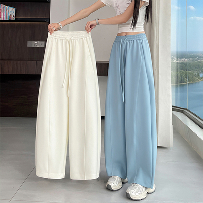 春夏薄款弯刀裤女初中高中学生直筒裤高腰垂感宽松显瘦休闲阔腿裤