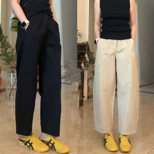 100%棉春秋新款八分气球裤女初中高中学生休闲宽松九分萝卜锥形裤