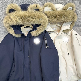 日系复古小熊耳朵外套加绒大毛领棉服女初中高中学生冬季 加厚棉衣