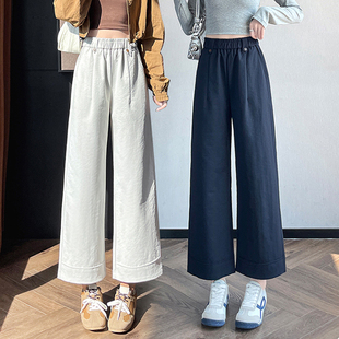 秋季新款八分窄版阔腿裤女初中高中学生高腰显瘦九分休闲直筒裤子